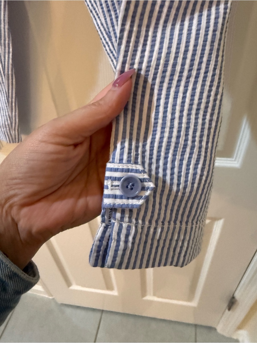 Talbots Blue and White Striped Seersucker Crop Pants - Picture 4 of 9